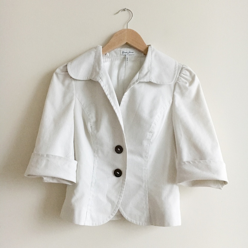 Guess Cream Short Sleeve Blazer with Rounded Collar